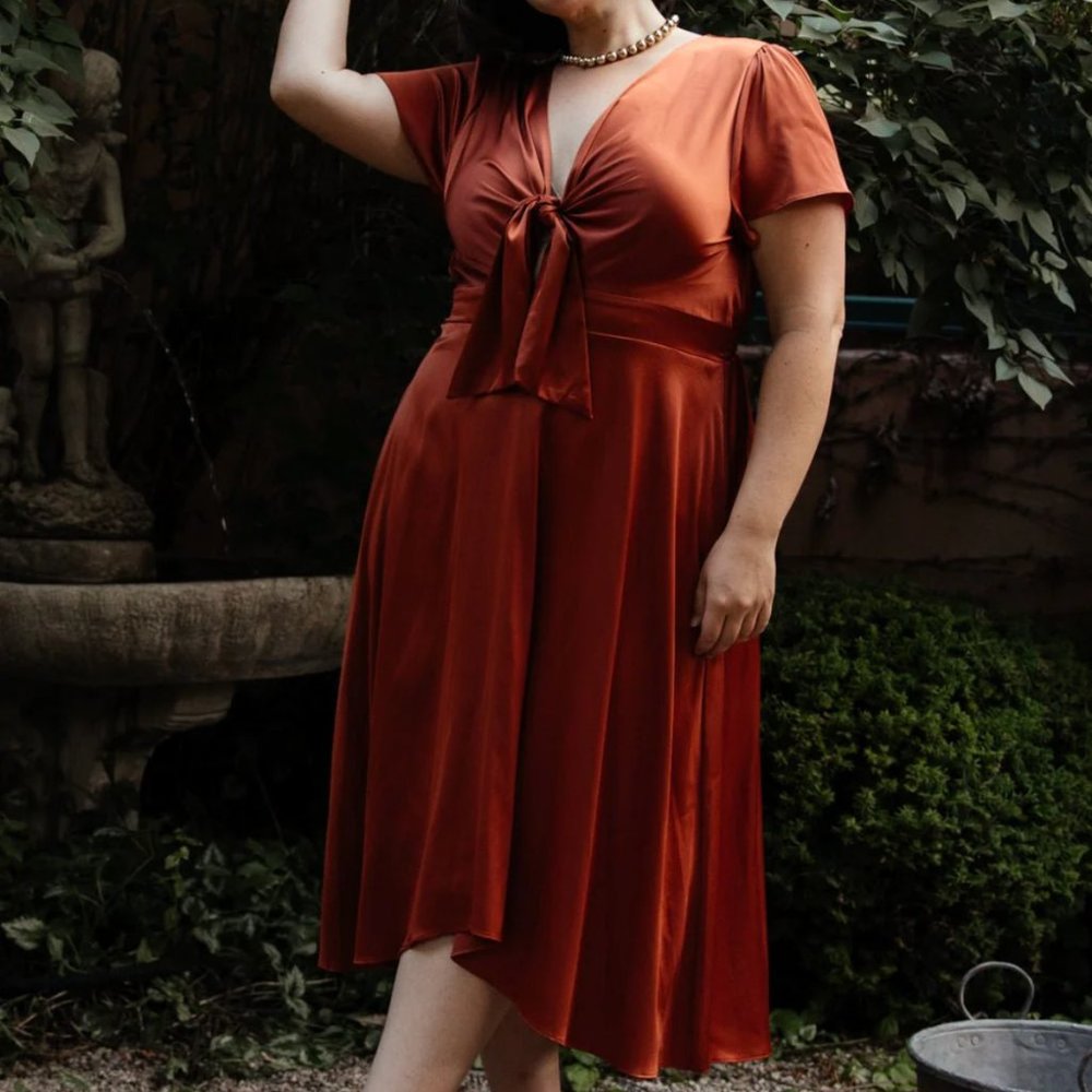 Baltic Born Poppy Satin Midi Dress- Orange Rust- Women Size XXL